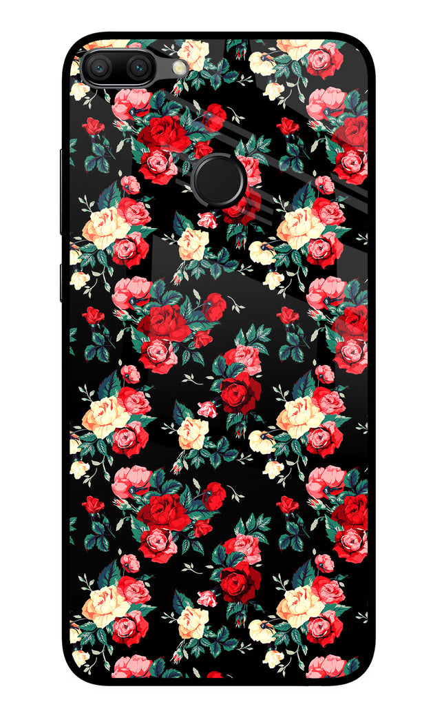 Rose Pattern Honor 9N Glass Case Back Cover by Casekaro