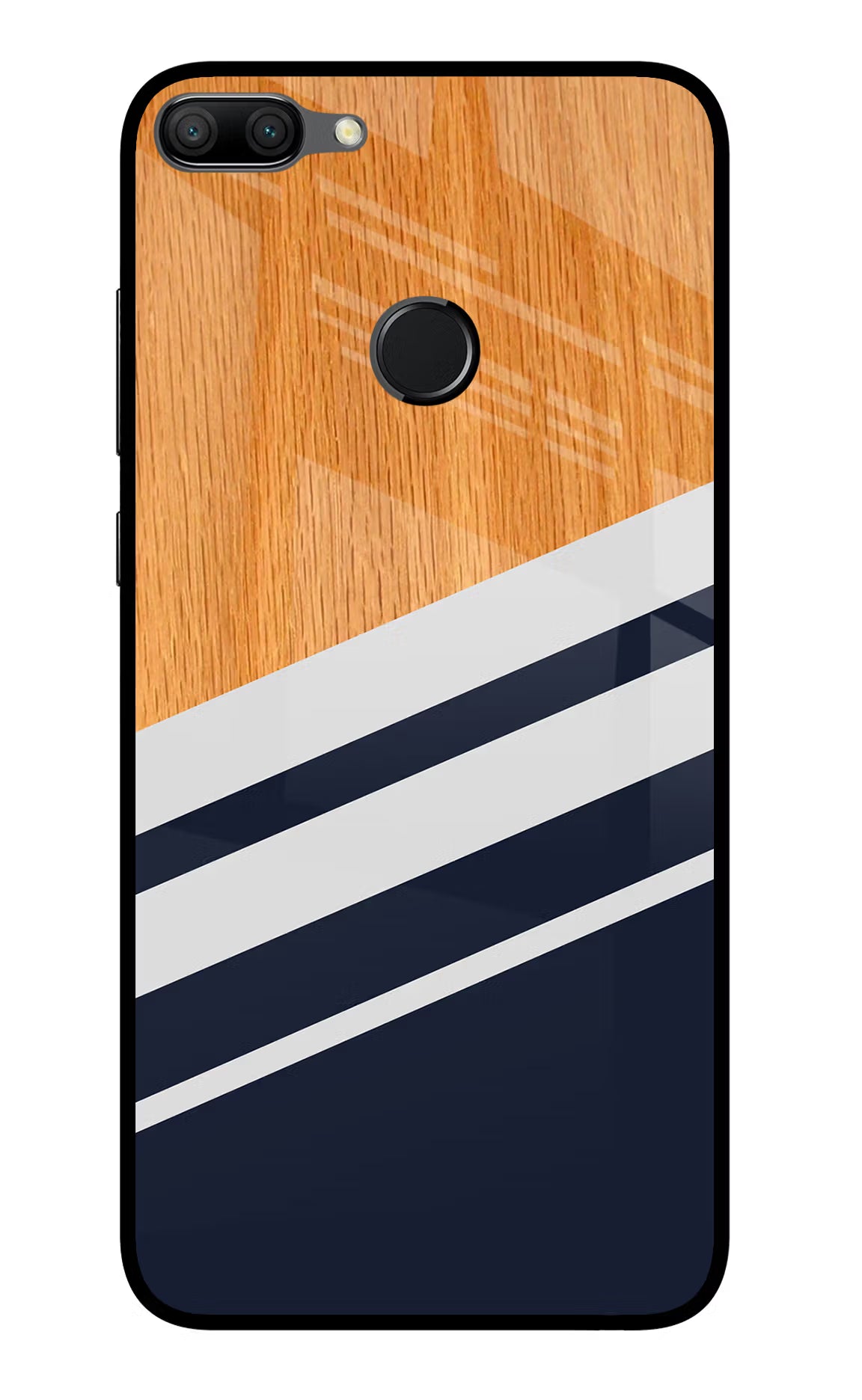 Blue and white wooden Honor 9N Glass Case Back Cover by Casekaro