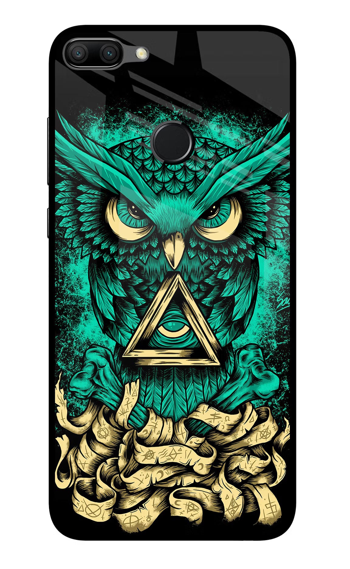 Green Owl Honor 9N Glass Case Back Cover by Casekaro