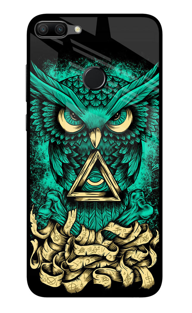 Green Owl Honor 9N Glass Case Back Cover by Casekaro