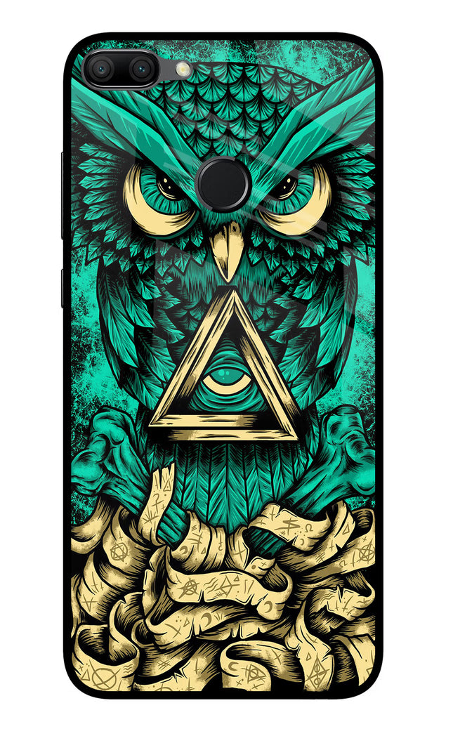 Green Owl Honor 9N Glass Case Back Cover by Casekaro