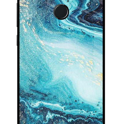 Blue Glitter Marble Honor 9N Glass Case Back Cover by Casekaro