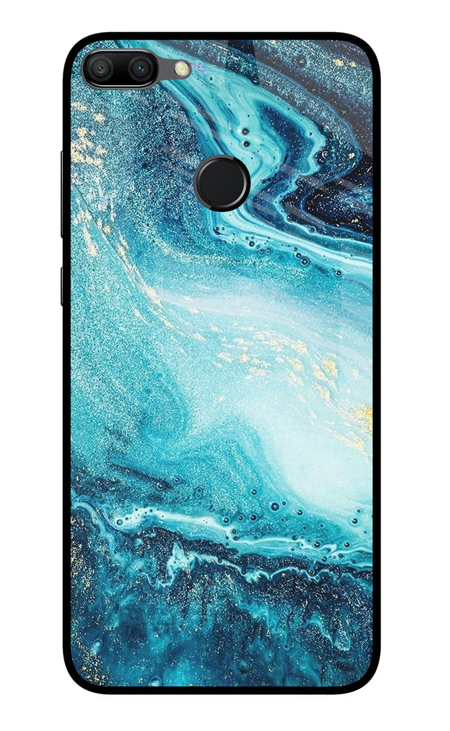Blue Glitter Marble Honor 9N Glass Case Back Cover by Casekaro