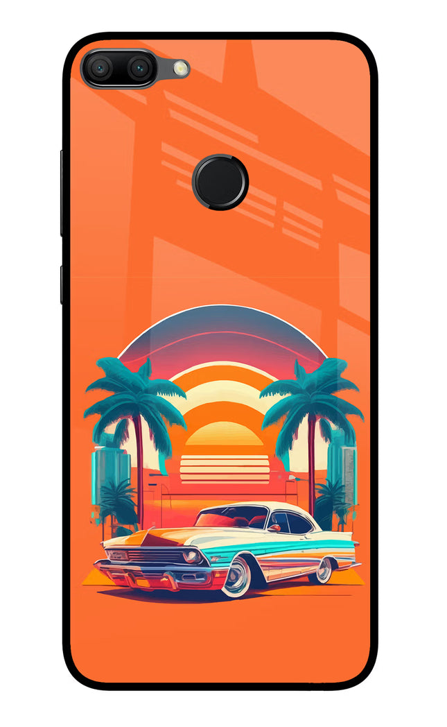 Palm Drive 80s Honor 9N Glass Case Back Cover by Casekaro