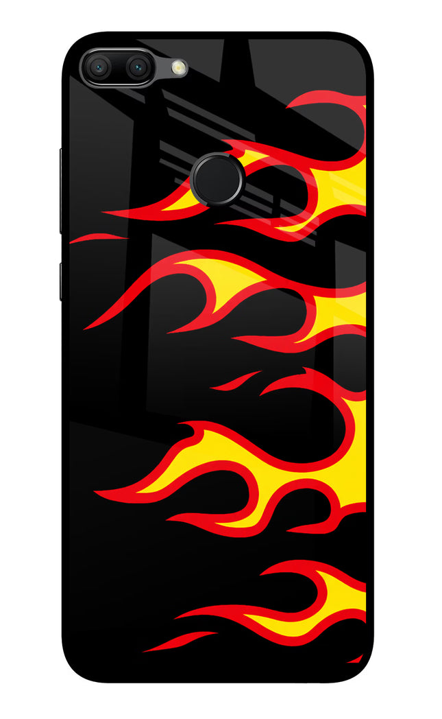 Side Sweep Flames Honor 9N Glass Case Back Cover by Casekaro