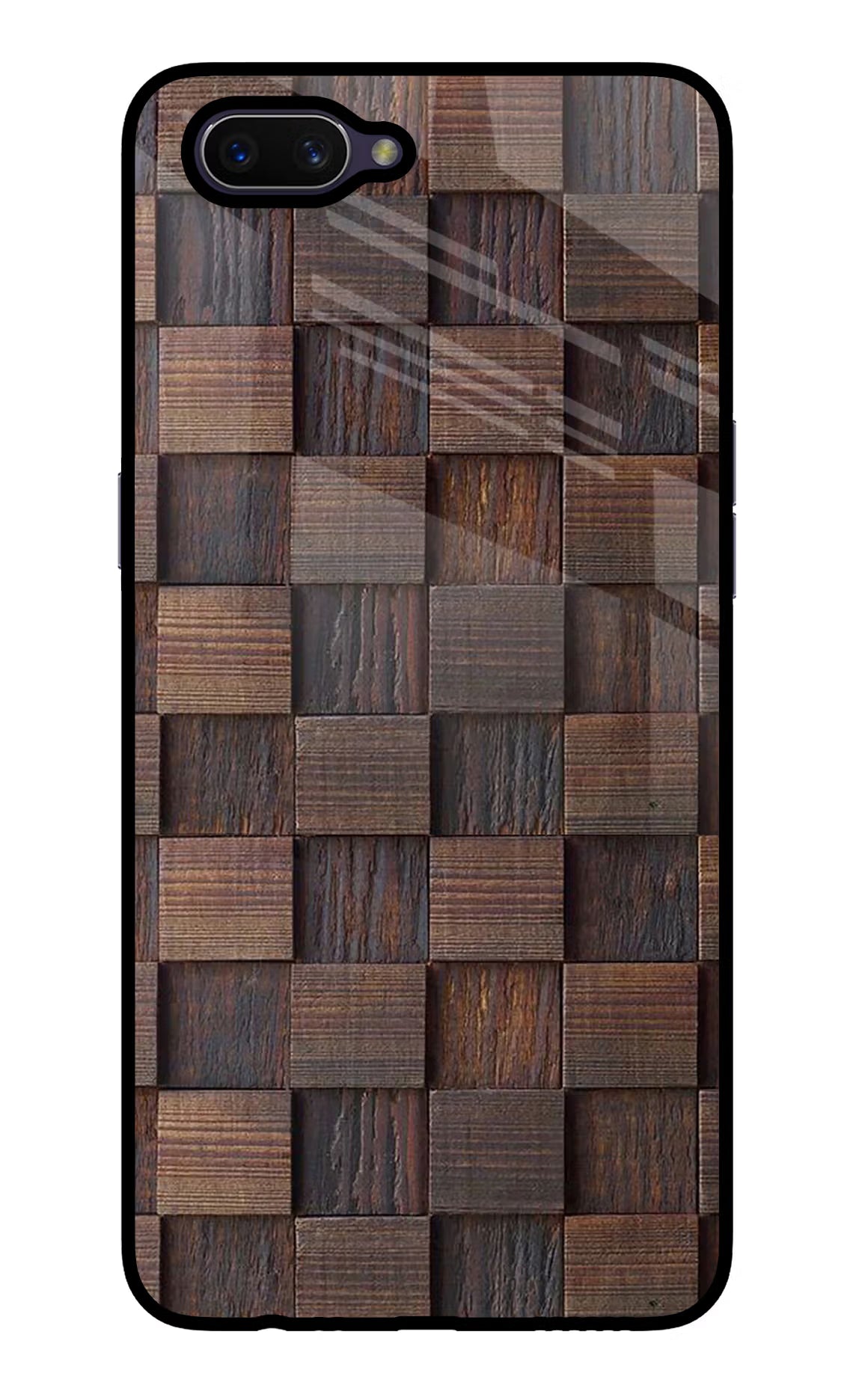 Wooden Cube Design Oppo A3S Glass Case Back Cover by Casekaro