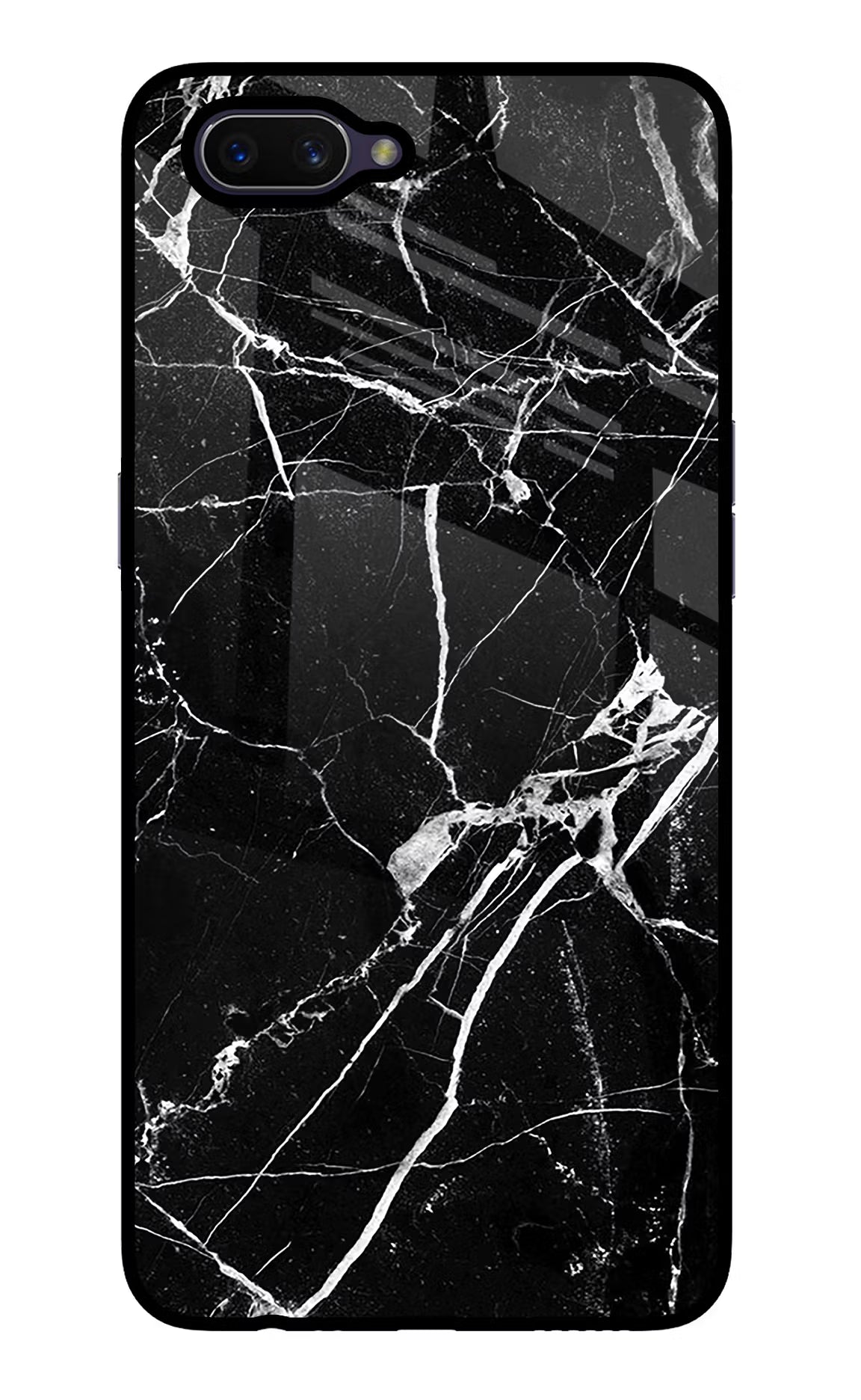Black Marble Pattern Oppo A3S Glass Case Back Cover by Casekaro