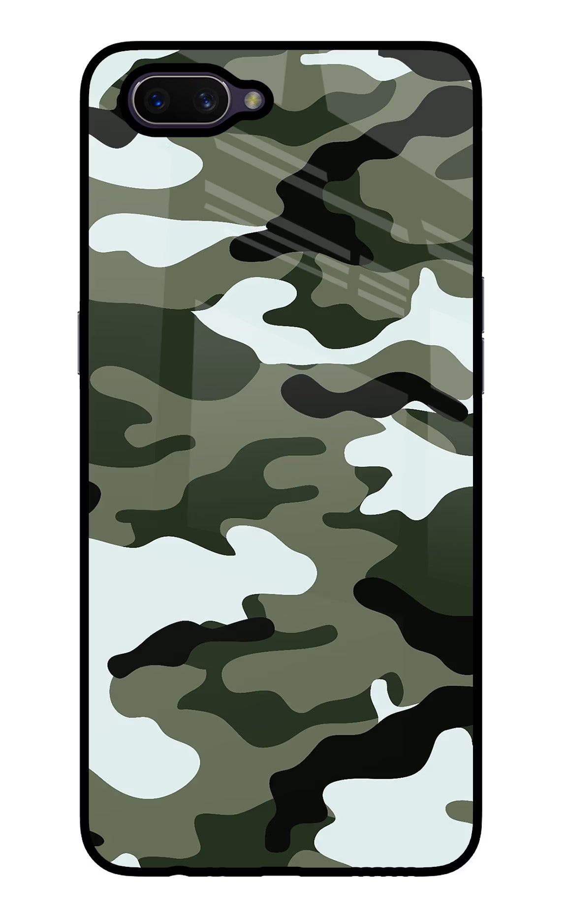 Camouflage Oppo A3S Glass Case Back Cover by Casekaro