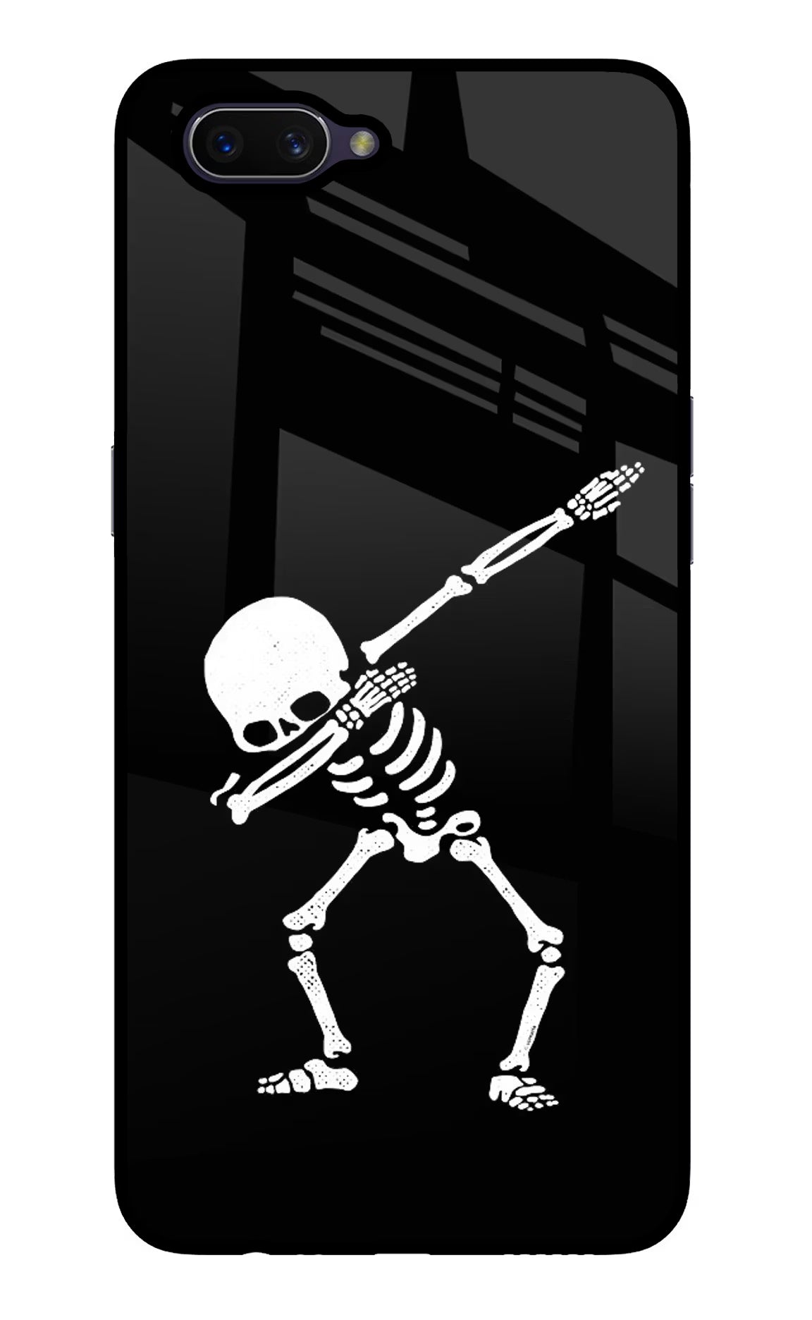 Dabbing Skeleton Art Oppo A3S Glass Case Back Cover by Casekaro