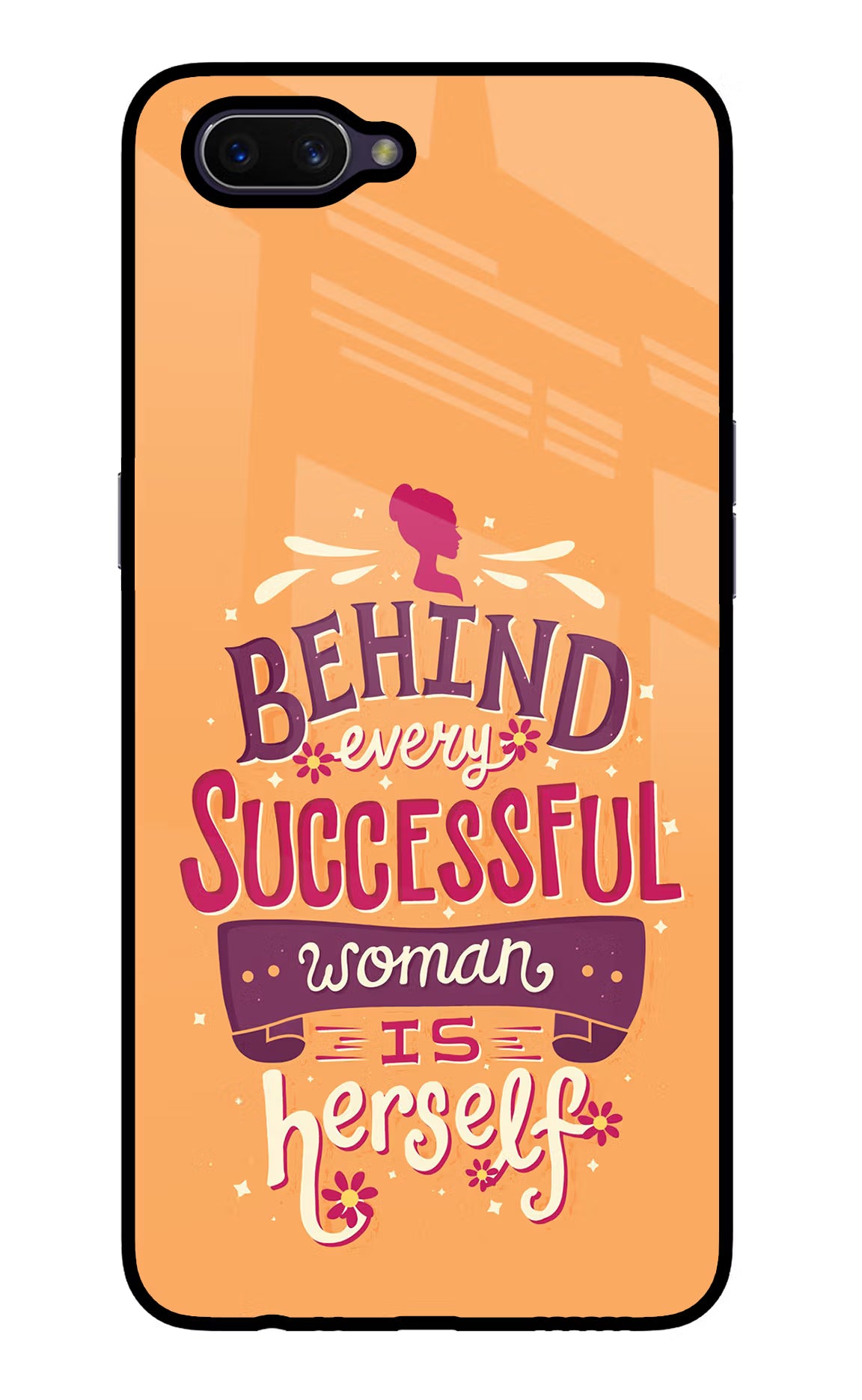 Behind Every Successful Woman There Is Herself Oppo A3S Glass Case Back Cover by Casekaro