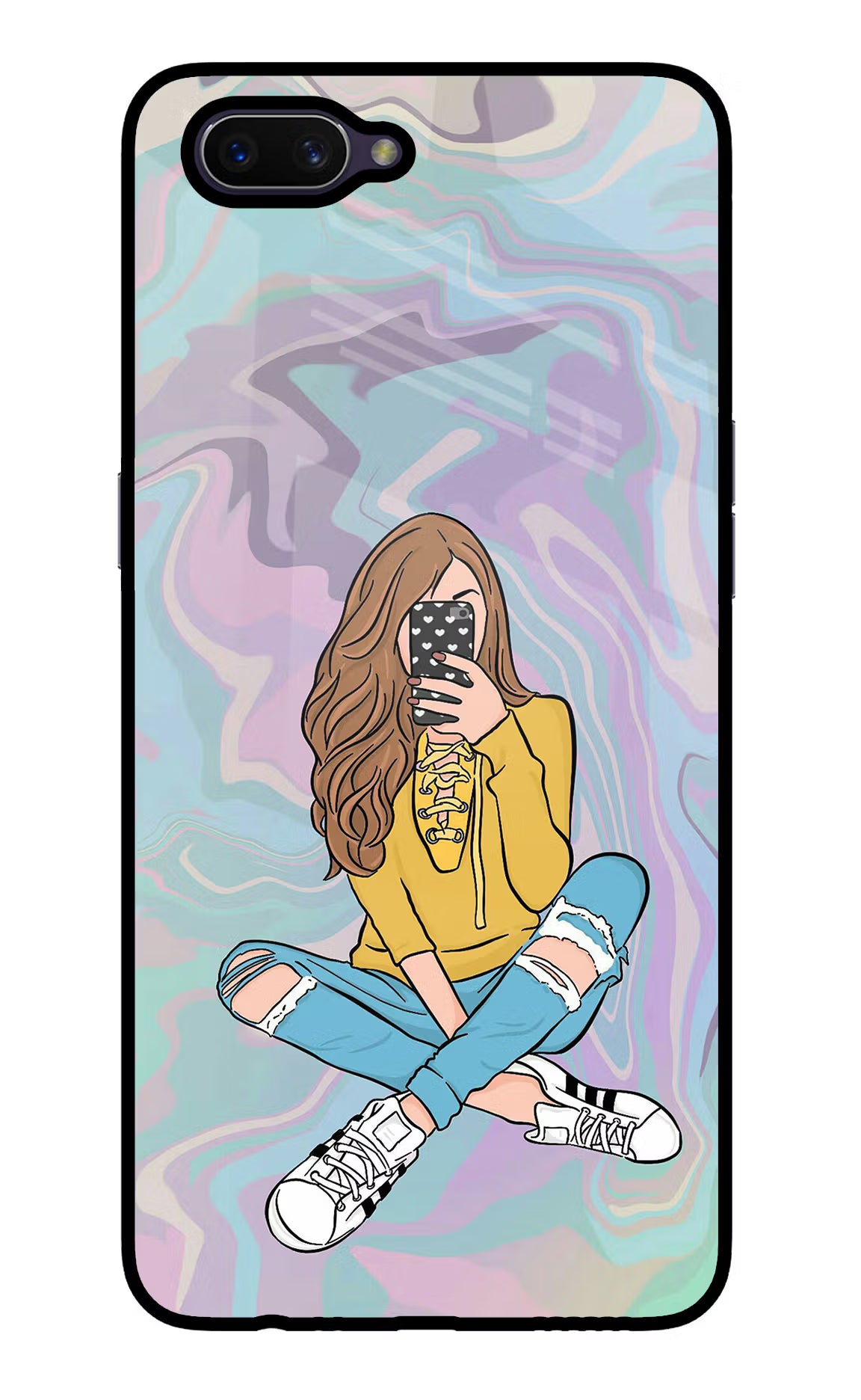 Selfie Girl Oppo A3S Glass Case Back Cover by Casekaro