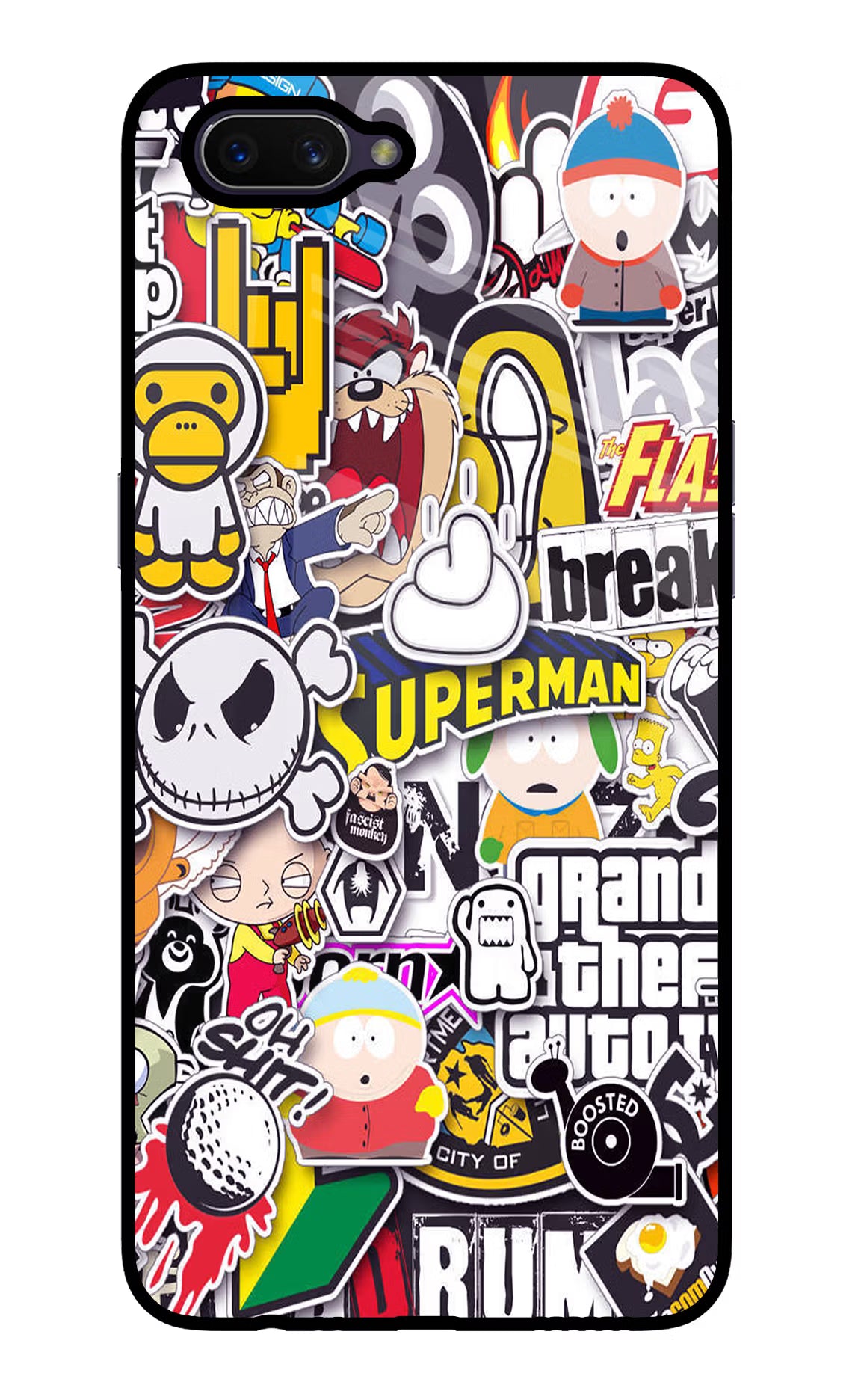 Sticker Bomb Oppo A3S Glass Case Back Cover by Casekaro