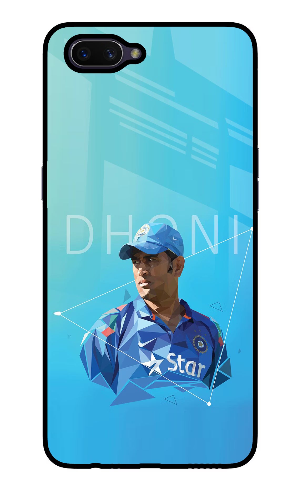 Dhoni Artwork Oppo A3S Glass Case Back Cover by Casekaro