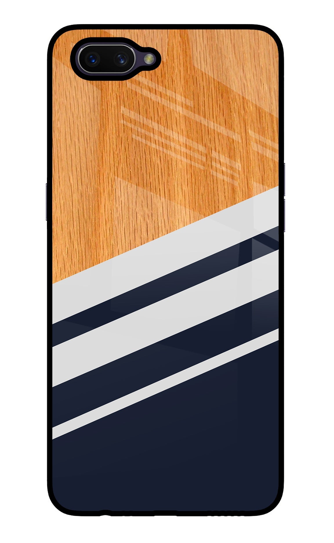 Blue and white wooden Oppo A3S Glass Case