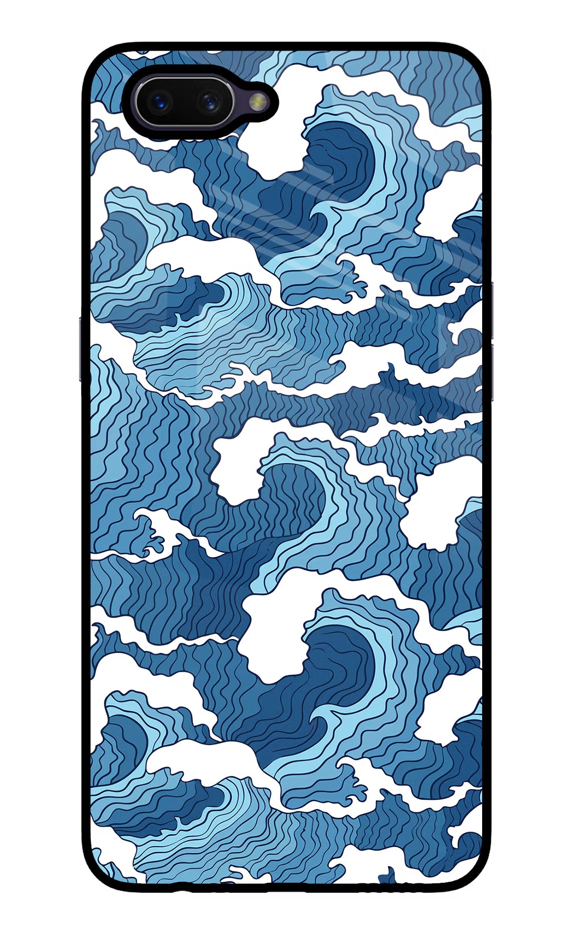 Blue Waves Oppo A3S Glass Case Back Cover by Casekaro