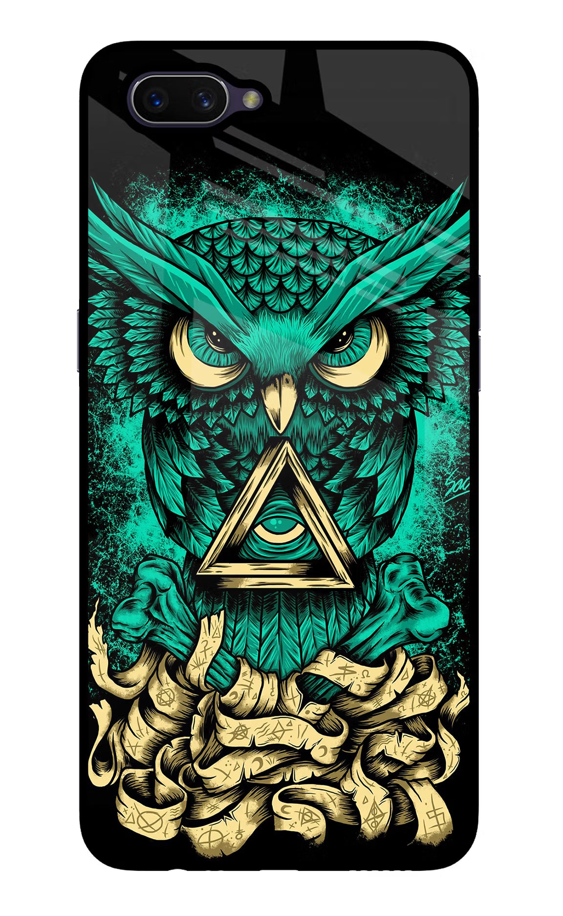 Green Owl Oppo A3S Glass Case Back Cover by Casekaro