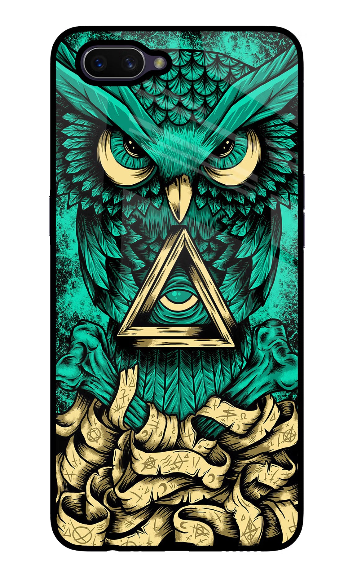 Green Owl Oppo A3S Glass Case Back Cover by Casekaro