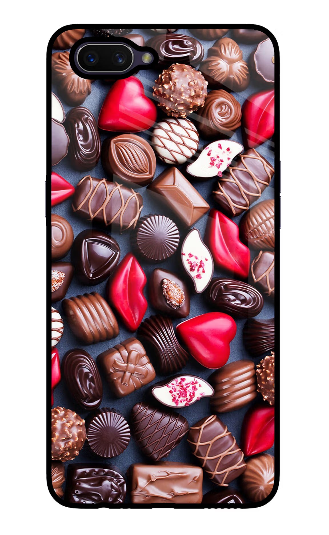 Chocolates Oppo A3S Glass Case Back Cover by Casekaro