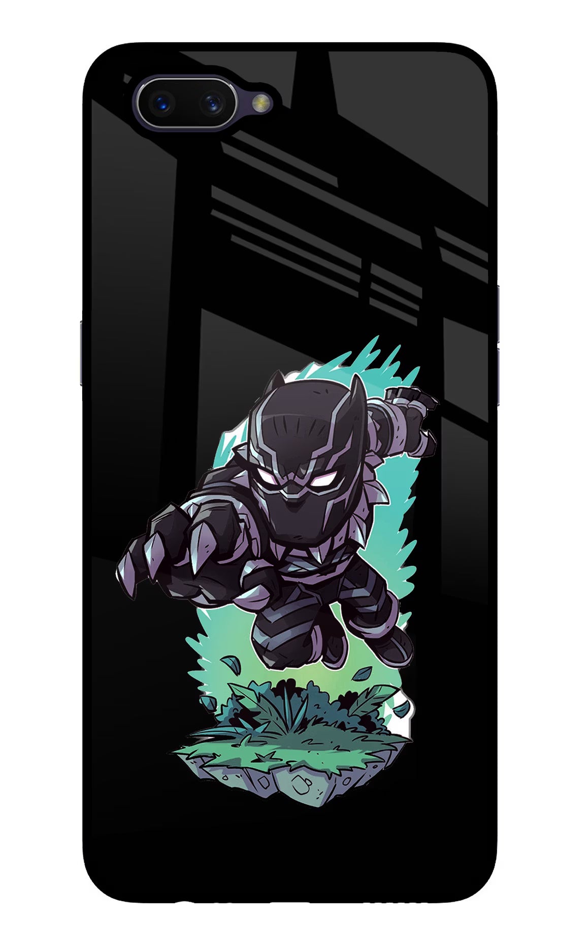 Black Panther Oppo A3S Glass Case Back Cover by Casekaro