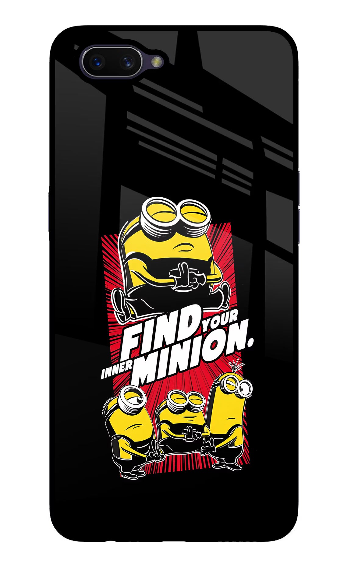 Find your inner Minion Oppo A3S Glass Case Back Cover by Casekaro