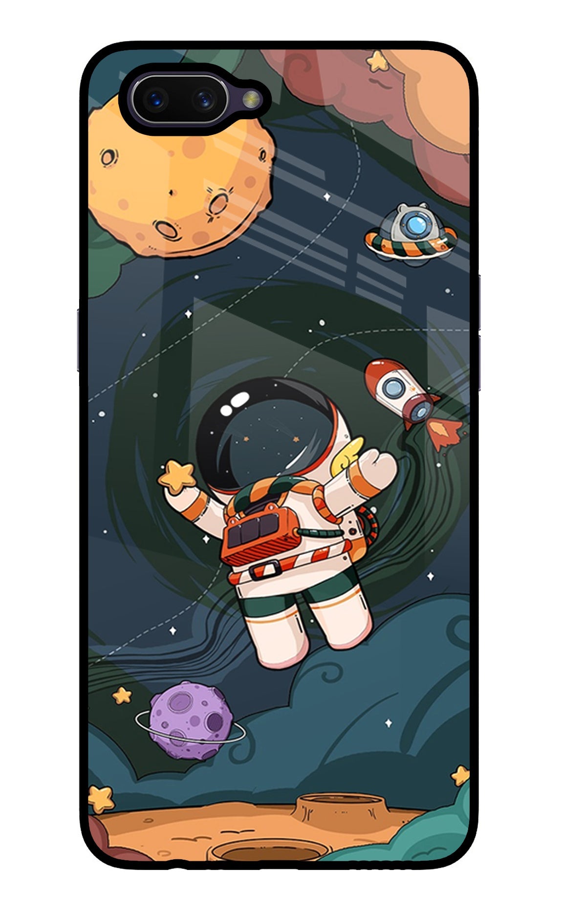 Cartoon Astronaut Oppo A3S Glass Case