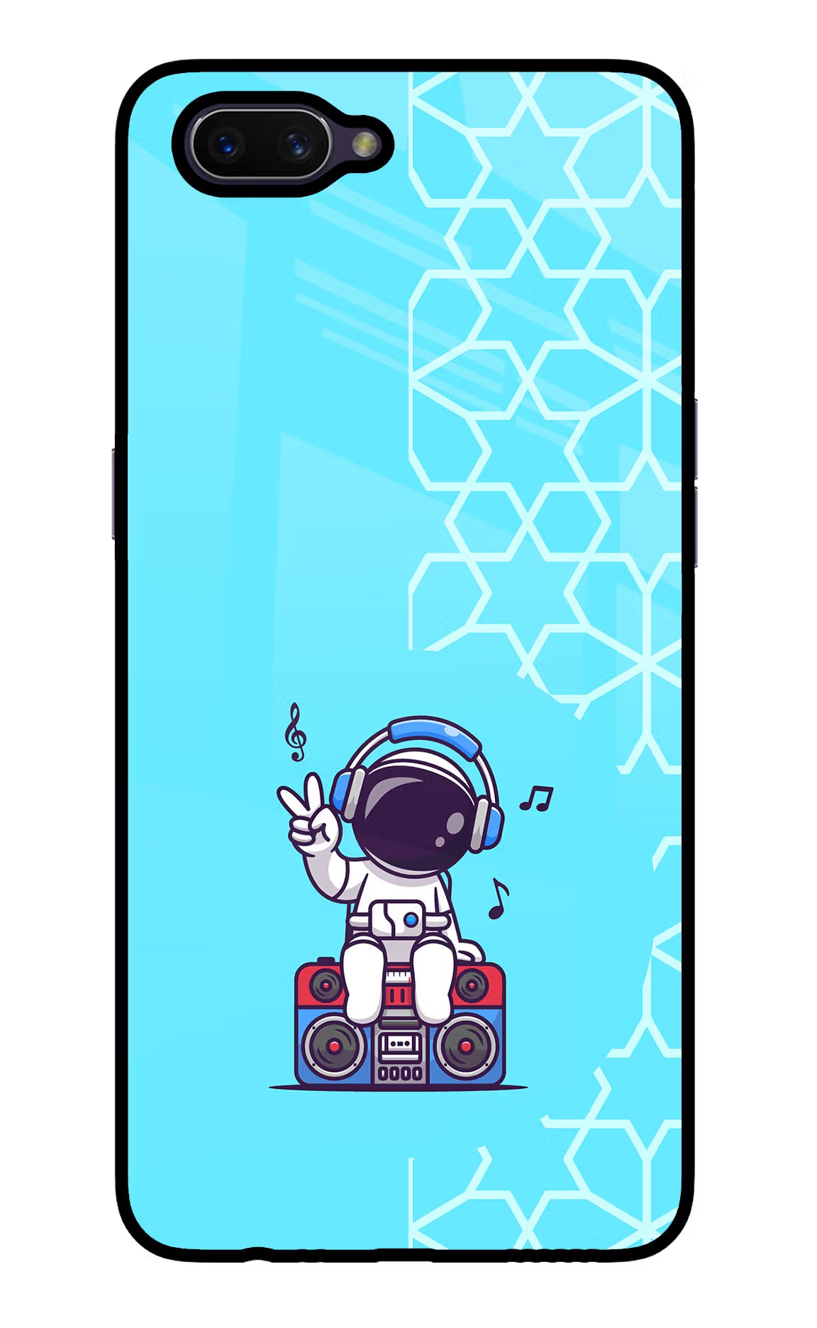 Cute Astronaut Chilling Oppo A3S Glass Case Back Cover by Casekaro