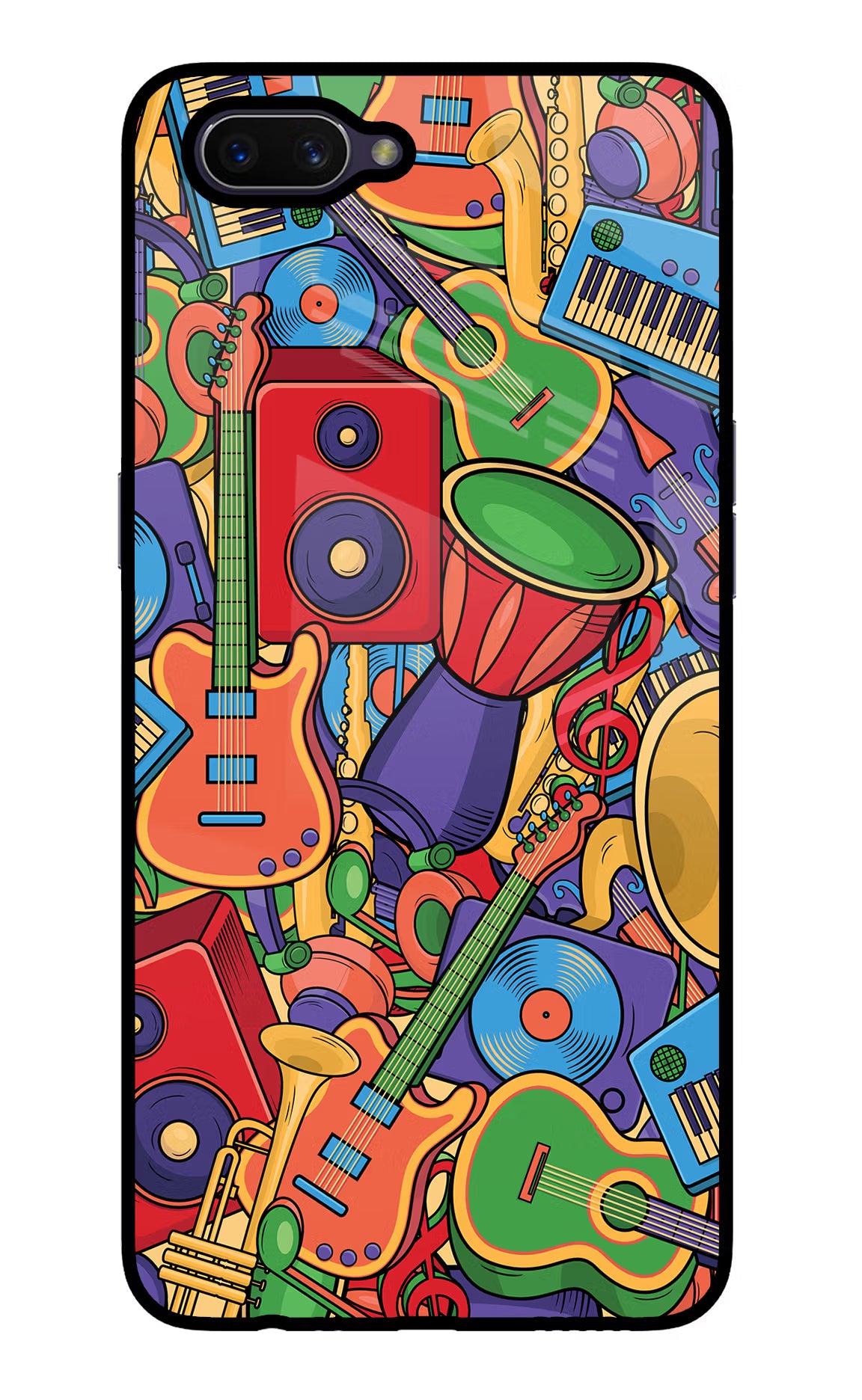 Music Instrument Doodle Oppo A3S Glass Case Back Cover by Casekaro