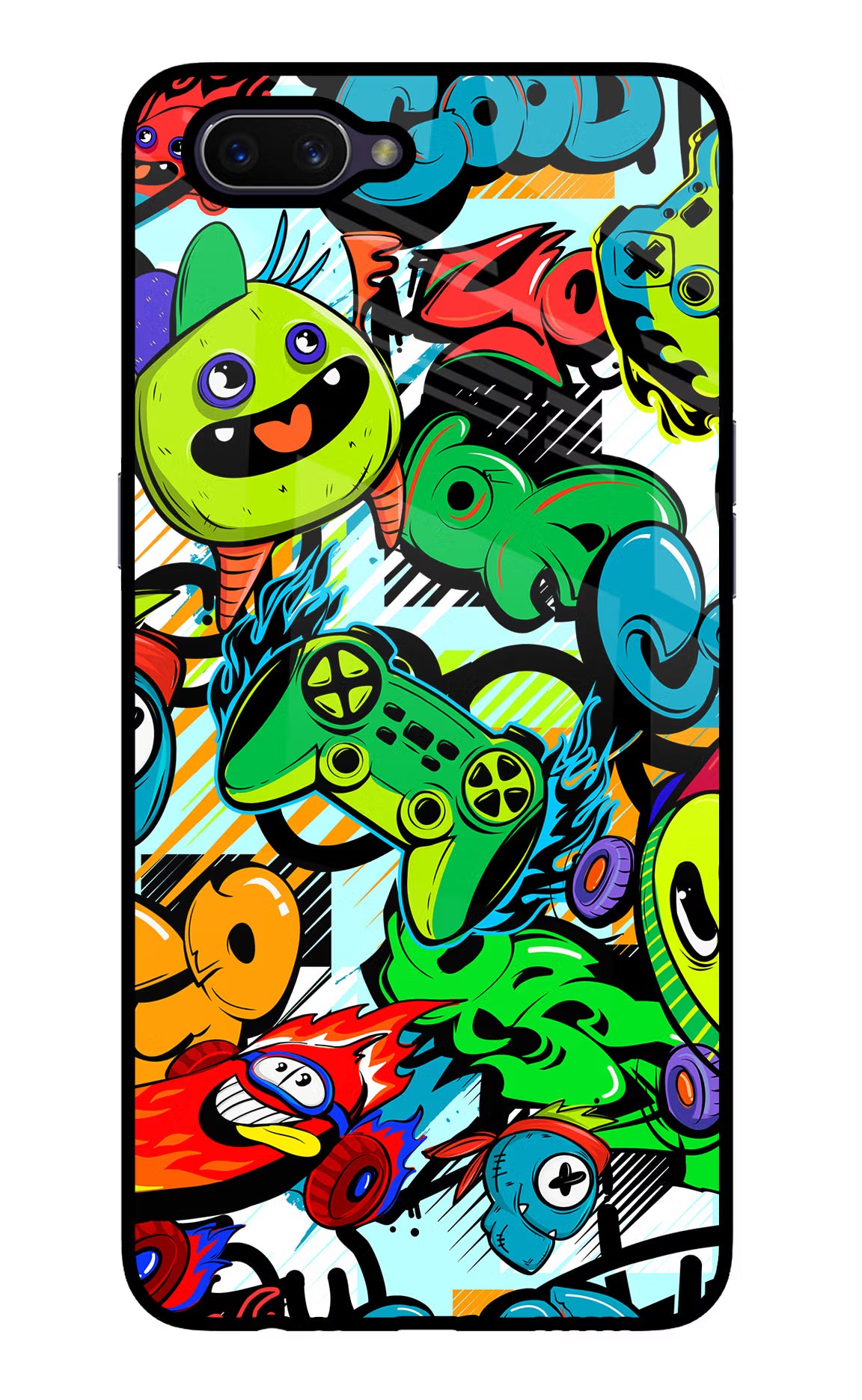 Game Doodle Oppo A3S Glass Case Back Cover by Casekaro