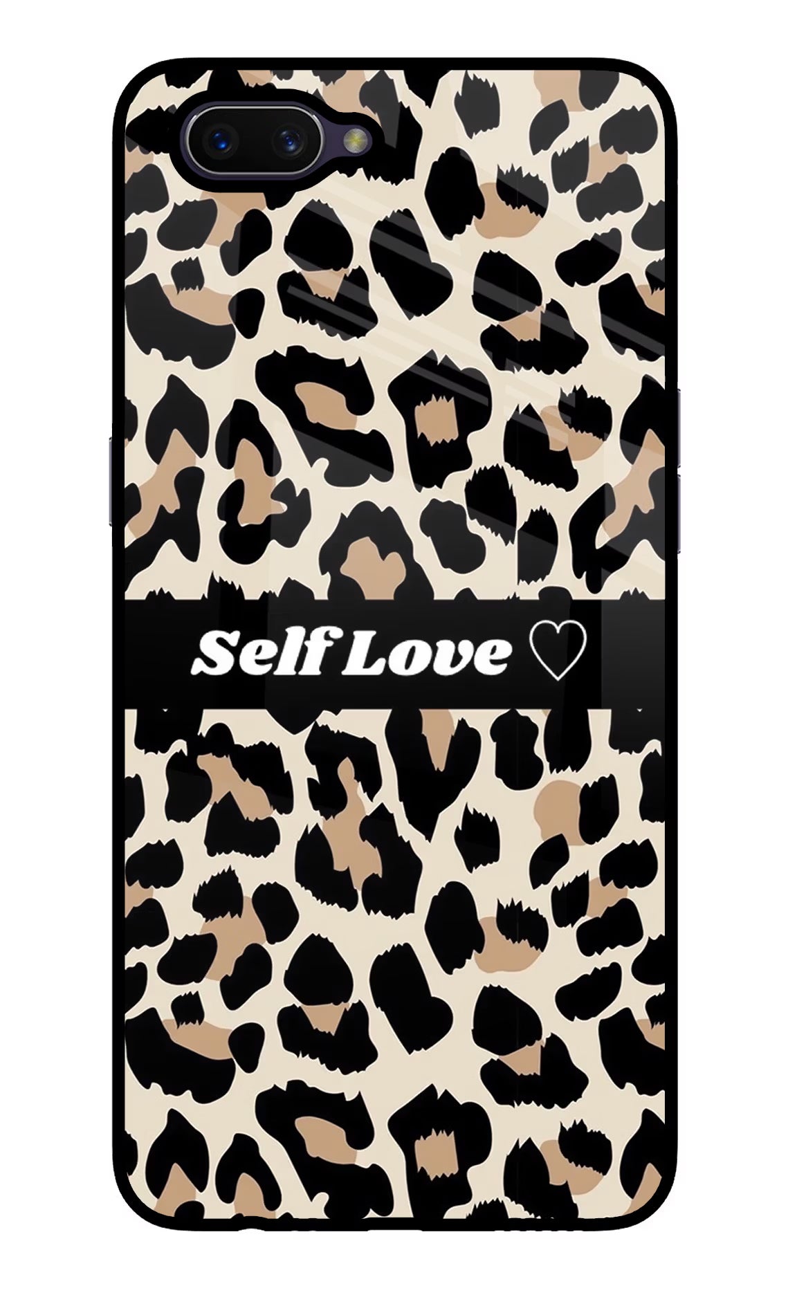 Leopard Print Self Love Oppo A3S Glass Case Back Cover by Casekaro