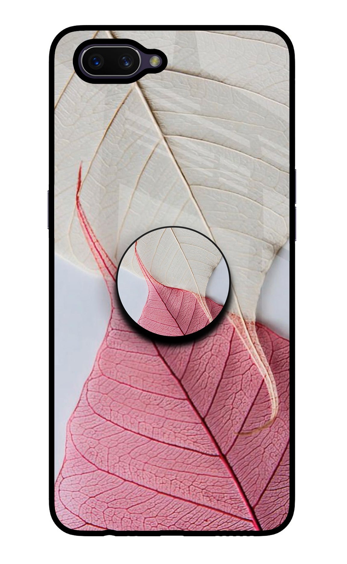 White Pink Leaf Oppo A3S Glass Case