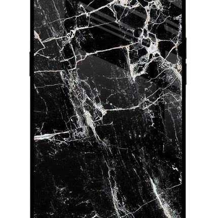 Black Marble Texture Realme C1 Glass Case Back Cover by Casekaro