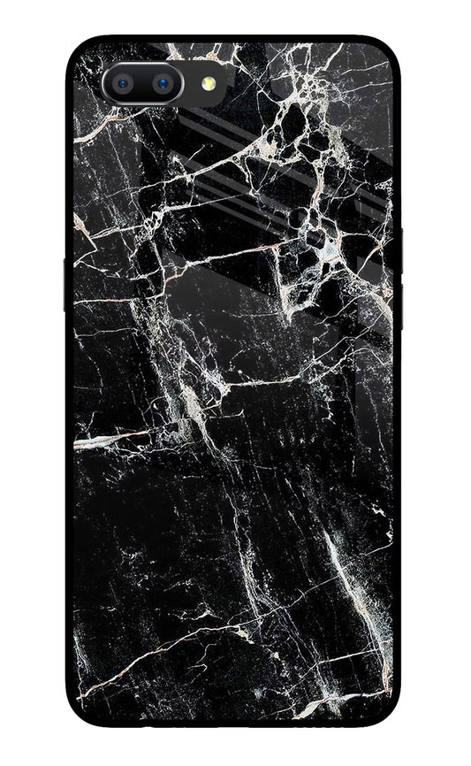 Black Marble Texture Realme C1 Glass Case Back Cover by Casekaro