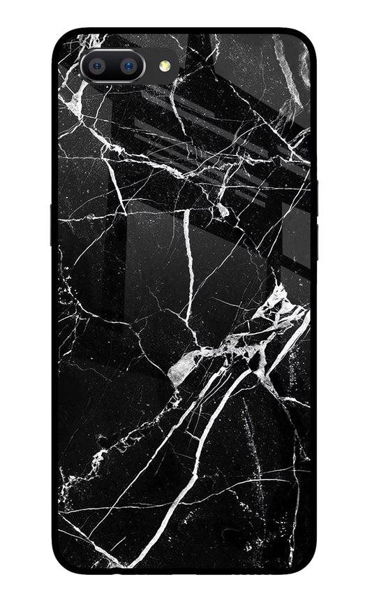 Black Marble Pattern Realme C1 Glass Case Back Cover by Casekaro