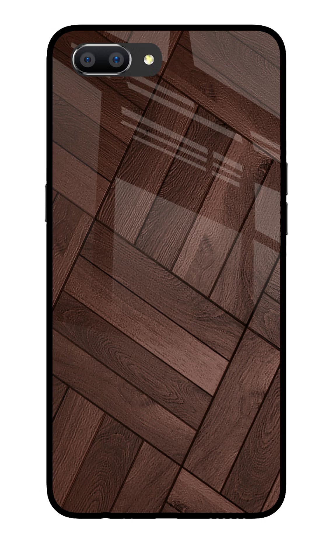 Wooden Texture Design Realme C1 Glass Case Back Cover by Casekaro