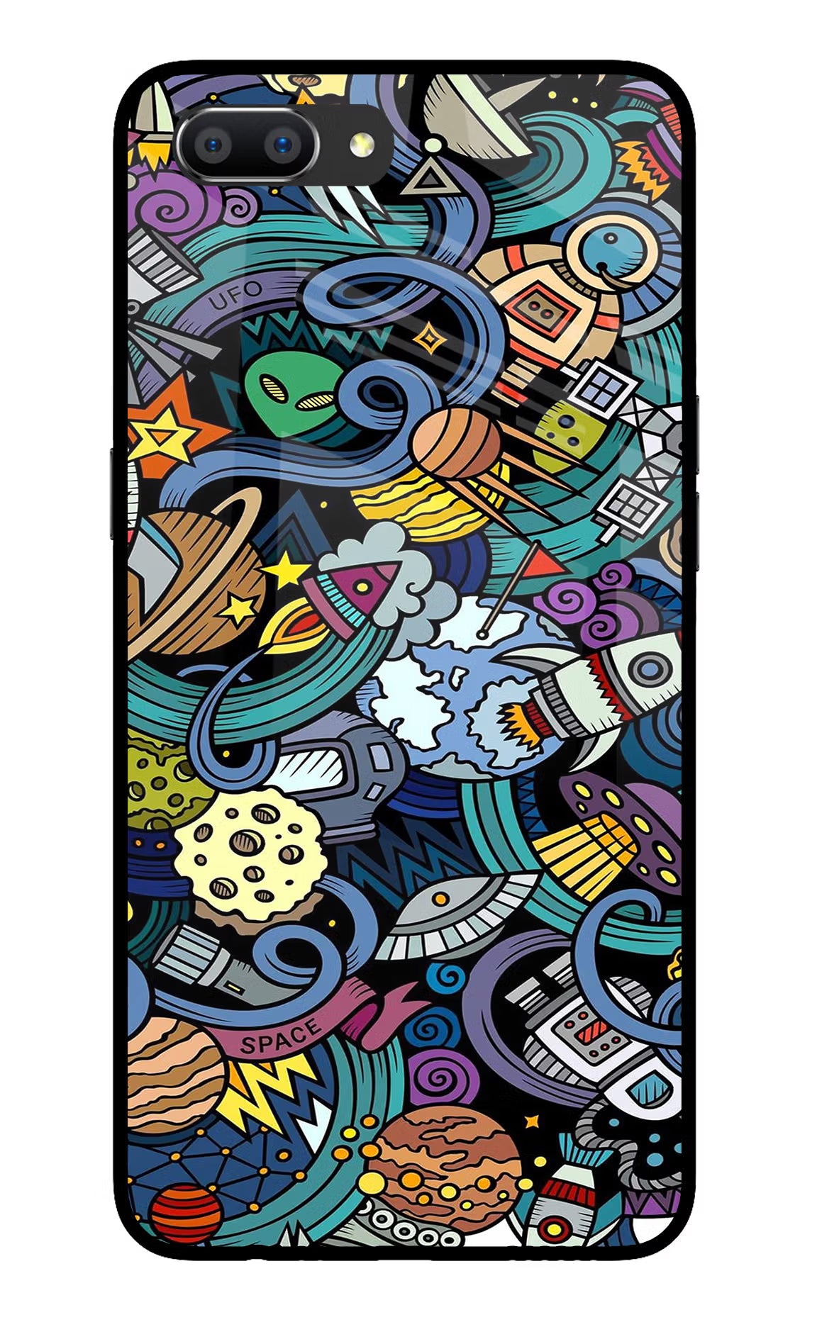 Space Abstract Realme C1 Glass Case Back Cover by Casekaro