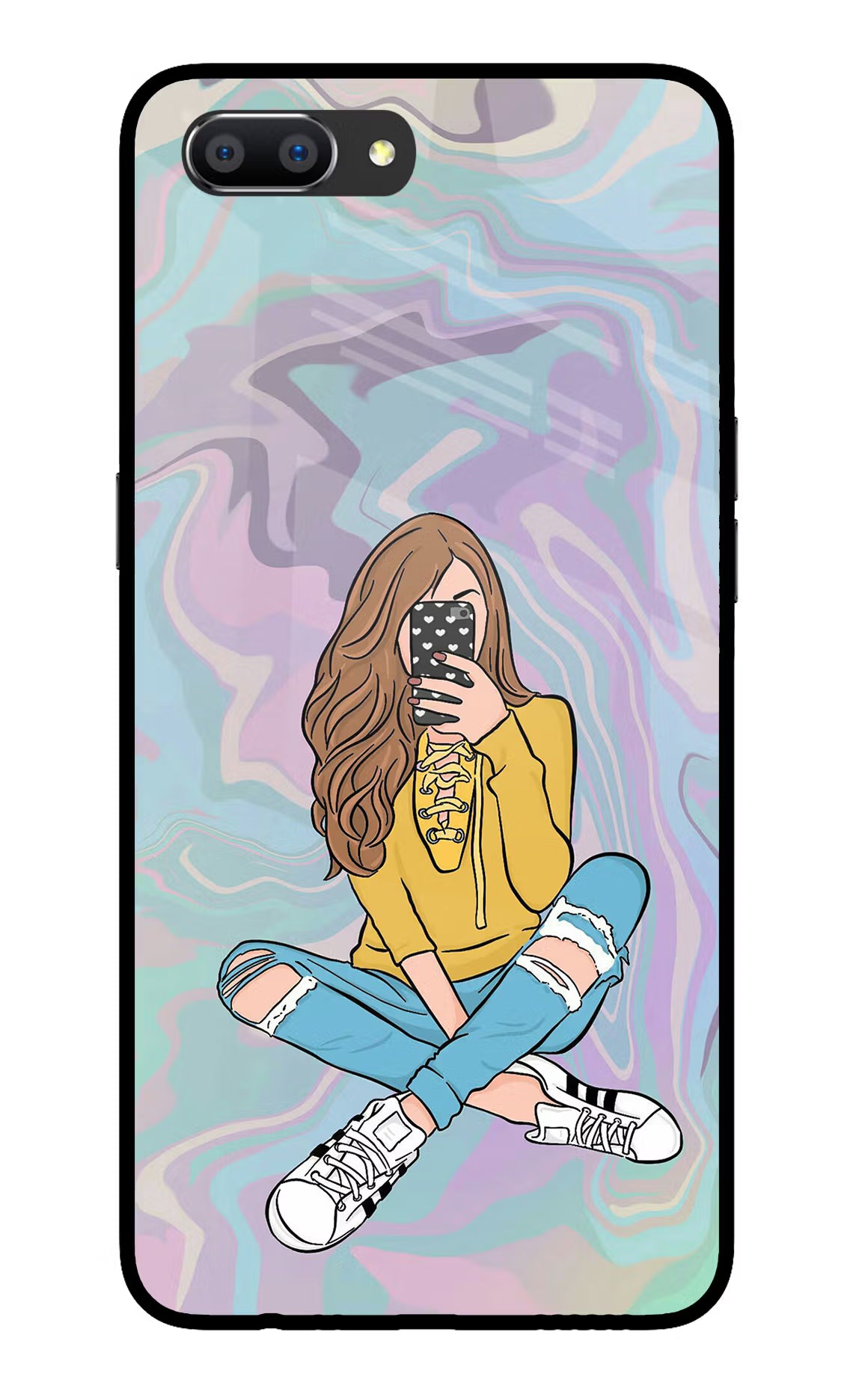 Selfie Girl Realme C1 Glass Case Back Cover by Casekaro