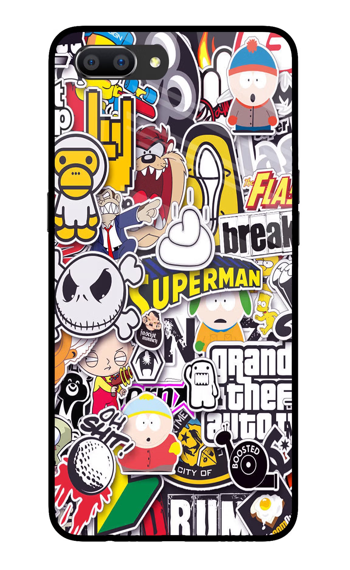 Sticker Bomb Realme C1 Glass Case Back Cover by Casekaro