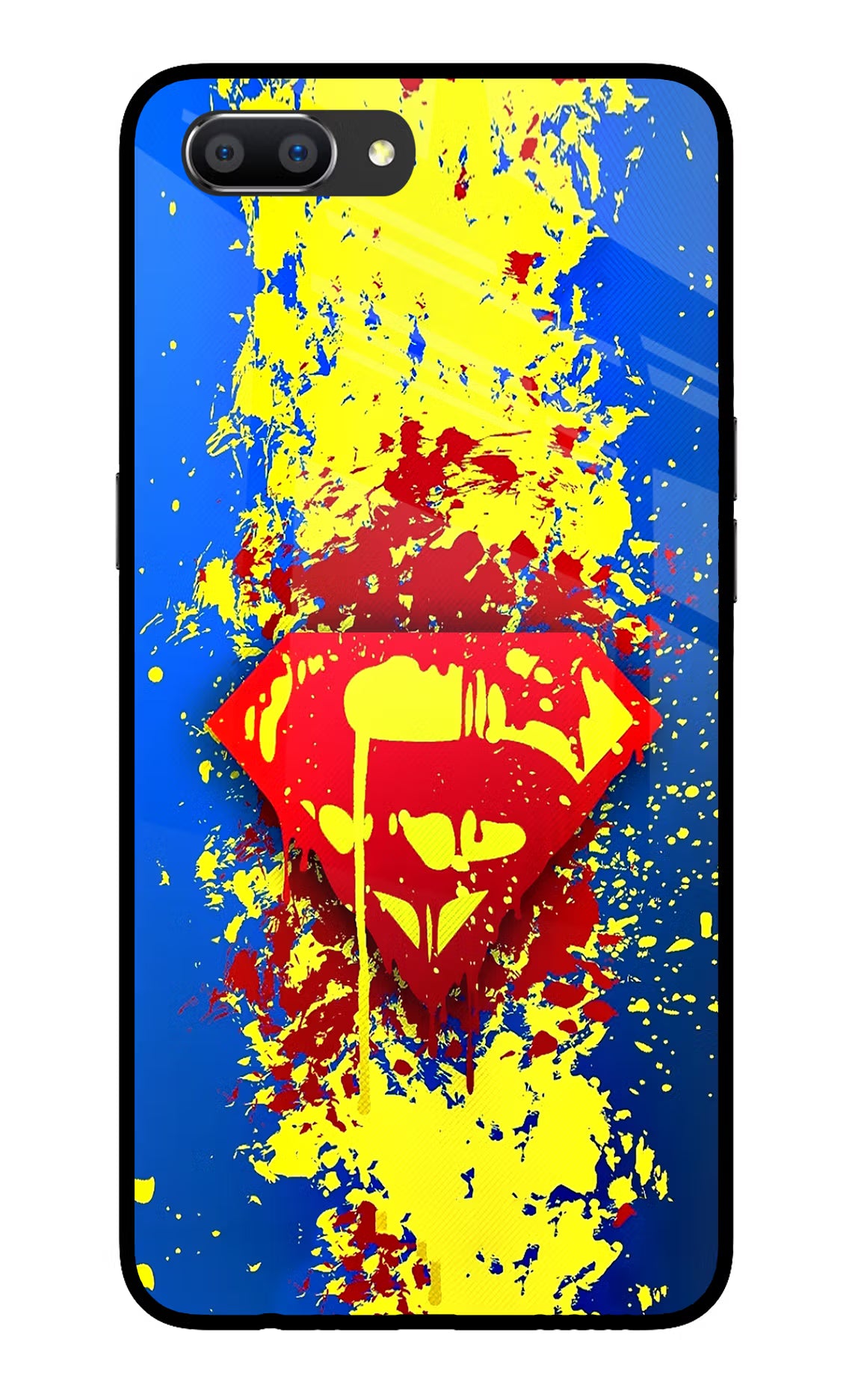 Superman logo Realme C1 Glass Case Back Cover by Casekaro