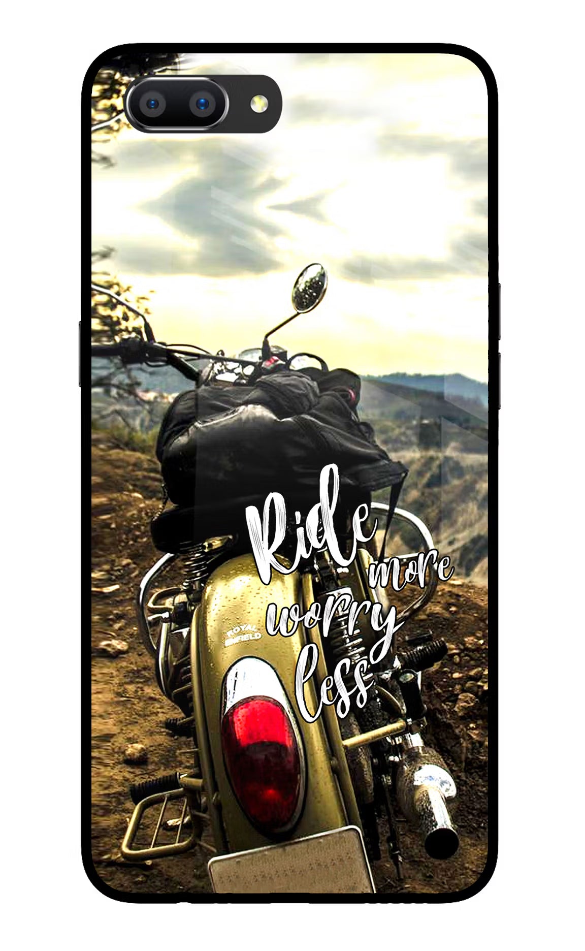 Ride More Worry Less Realme C1 Glass Case Back Cover by Casekaro