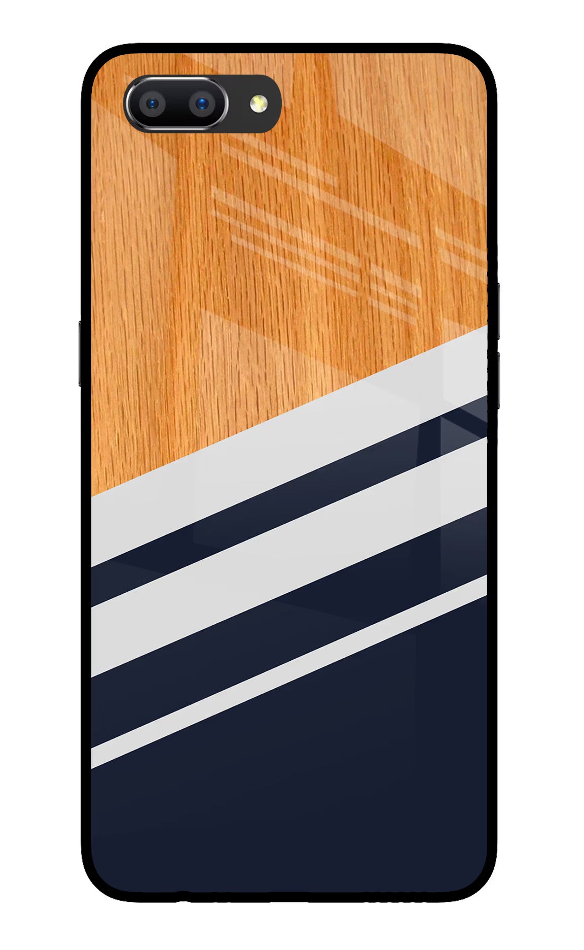 Blue and white wooden Realme C1 Glass Case