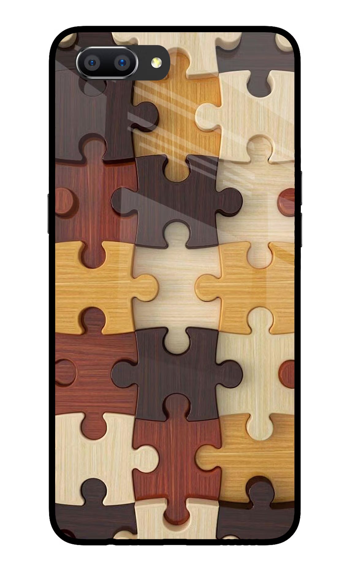 Wooden Puzzle Realme C1 Glass Case Back Cover by Casekaro