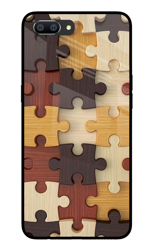 Wooden Puzzle Realme C1 Glass Case Back Cover by Casekaro