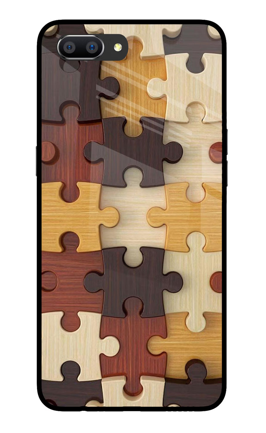 Wooden Puzzle Realme C1 Back Cover, Glass case