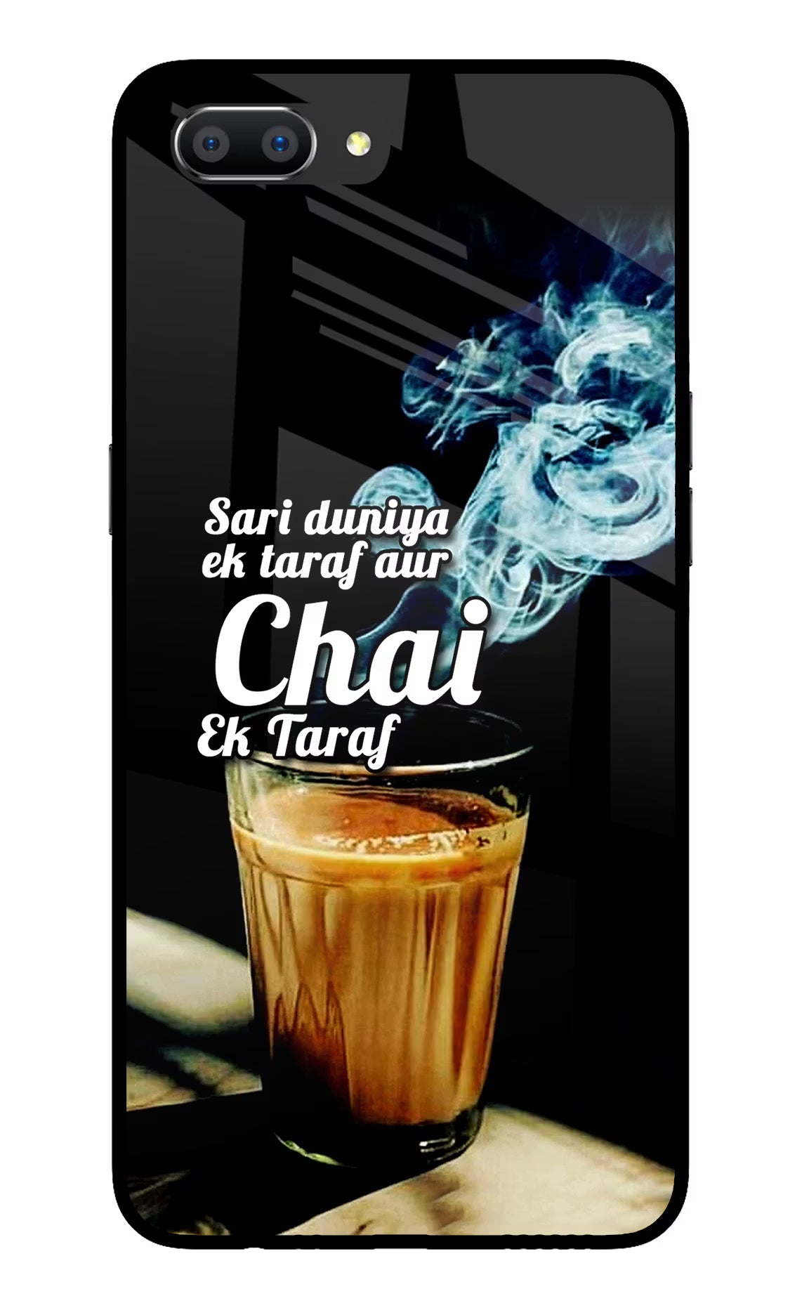 Chai Ek Taraf Quote Realme C1 Glass Case Back Cover by Casekaro