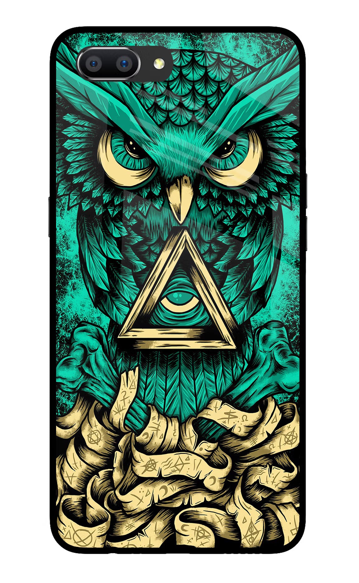 Green Owl Realme C1 Glass Case Back Cover by Casekaro