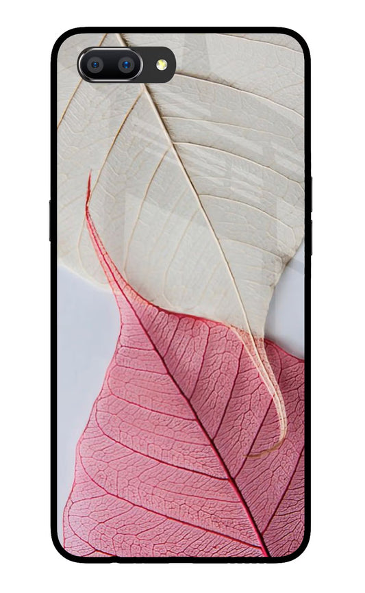 White Pink Leaf Realme C1 Glass Case Back Cover by Casekaro