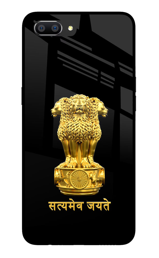 Satyamev Jayate Golden Realme C1 Glass Case Back Cover by Casekaro