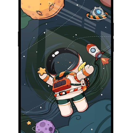 Cartoon Astronaut Realme C1 Glass Case Back Cover by Casekaro