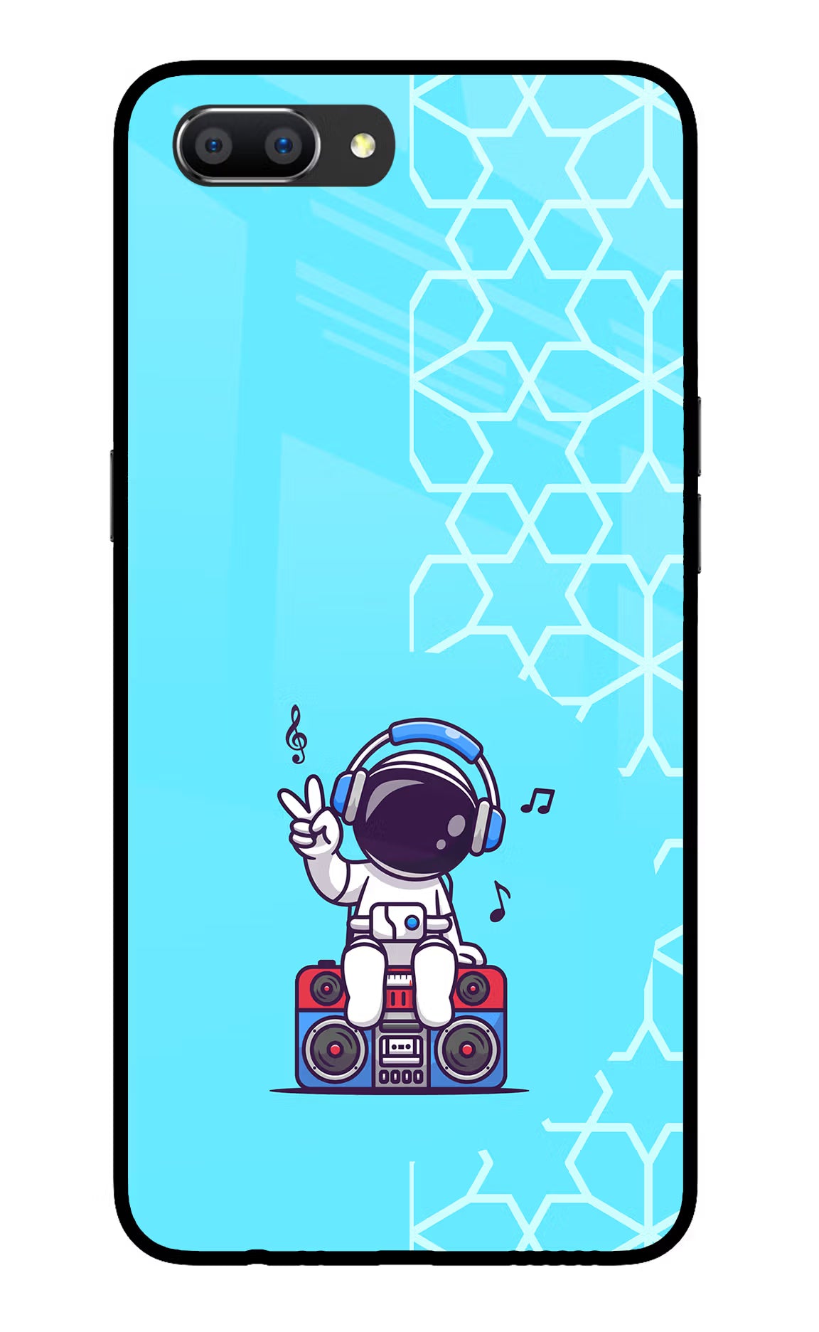 Cute Astronaut Chilling Realme C1 Glass Case Back Cover by Casekaro