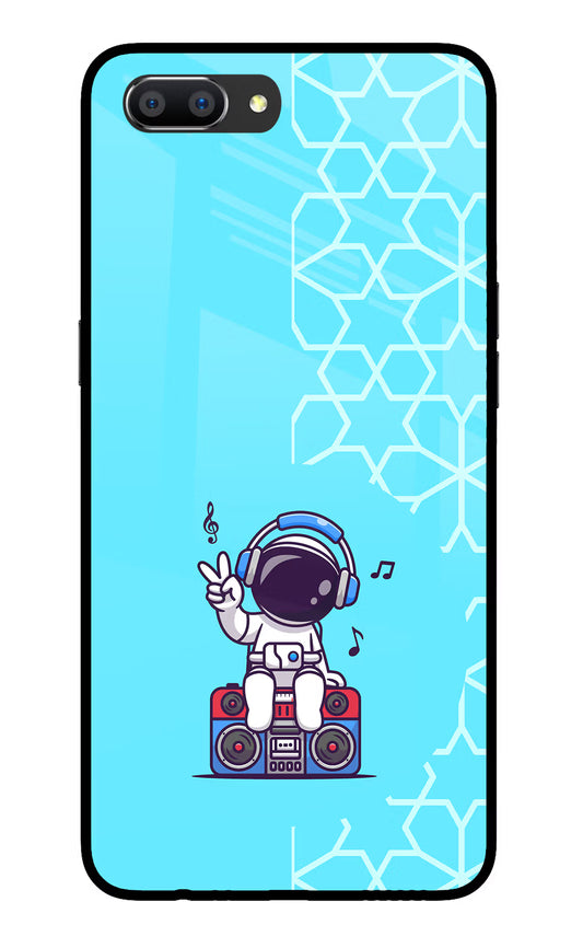Cute Astronaut Chilling Realme C1 Glass Case Back Cover by Casekaro